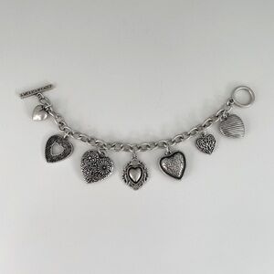 American Eagle Heart Charm Bracelet | Antiqued Finish | Vintage 7.5 in. L